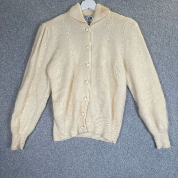 Vintage Adele Joyce Petite Medium Button Front Cardigan Sweater Lambswool Angora - Picture 1 of 8